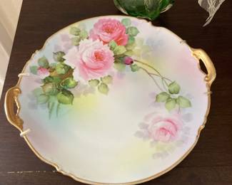 Hand Painted Rose Design Double Handled Plate - Made in Japan