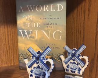 A World on the Wing: The Global Odyssey of Migratory Birds by Scott Weidensaul, Pair of Windmill Blue and White Teapot Hinged Trinket Box