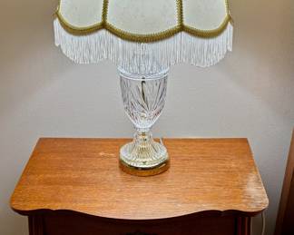Glass Table Lamp with Fringe White & Gold Shade, Lexington Furniture Commode Nightstand