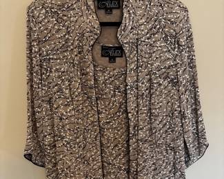 Alex Evenings Women's Beige and Black Evening Tank & Jacket – Size 1X