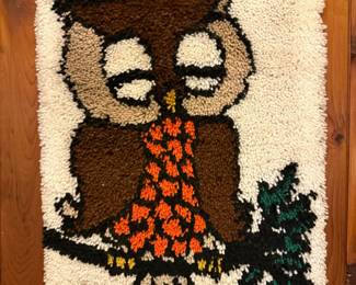1970s Owl on Branch Latch Hook Rug 
