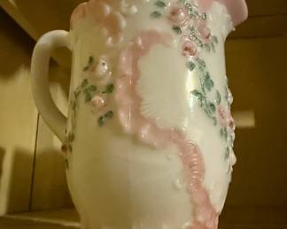 Victorian-Style Floral Milk Glass Pitcher