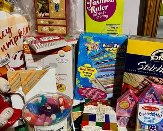 Shape Foam Brush Set,  Crafter's Square Canvas Panels, OttLite Task Desk Light,  Japan Wood Toy Wardrobe, Fashionetics Fashion Ruler,  Just My Style Bead Weavin' Loom Set, DMC StitchBow Floss Organizing & Storage System