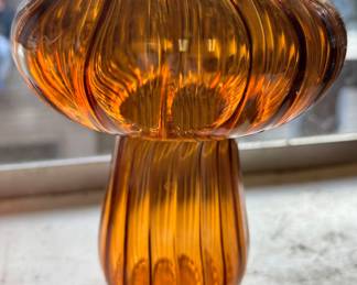 Blown Amber Glass Mushroom Shaped Vase