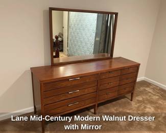 Lane Mid-Century Modern Walnut Dresser with Mirror