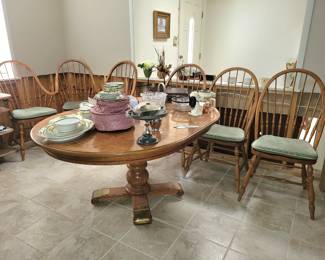 Oak dining table and chairs
