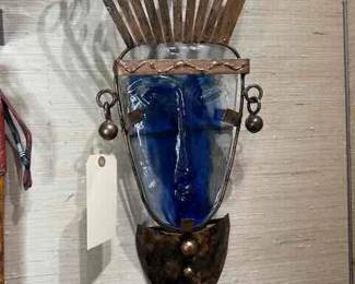 Mixed media metal and glass sculpture from Mexico 23" by 11"