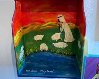 Outsider Artist Toby Hollinghead from Opp Alabama  14.5" by 17" painted on wood shelf