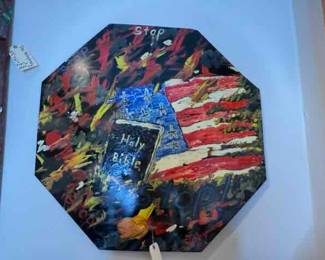 Outsider Artist Toby Hollinghead from Opp Alabama  30" by 30" painted on Stop sign