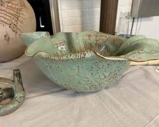 side viewLarge Pottery Bowl 20" by 17" by 8" high