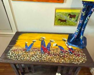 Outsider Artist Toby Hollinghead from Opp Alabama   36" by 30" by 20.5" painted  on antique table