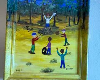 Outsider Artist Toby Hollinghead from Opp Alabama  19.5" by 23.5" painted frame