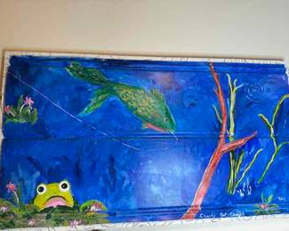 Outsider Artist Toby Hollinghead from Opp Alabama  painted on tin mounted on wood 49.5" by 28"