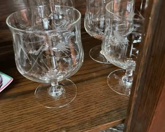 Craftsman Stemware etched BARWARE, ice bucket, two tall pitchers, martini pitcher 