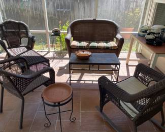 All weather porch furniture: chair & rocker $40 EACH.  Stone and metal coffee table $50.