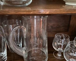 Craftsman Stemware etched BARWARE, ice bucket, two tall pitchers, martini pitcher 