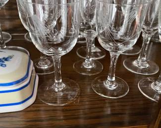 Craftsman Stemware etched BARWARE, ice bucket, two tall pitchers, martini pitcher 