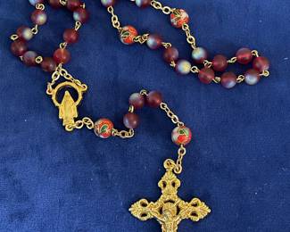 Beautiful, Italian rosary with marbled glass and enameled beads $100