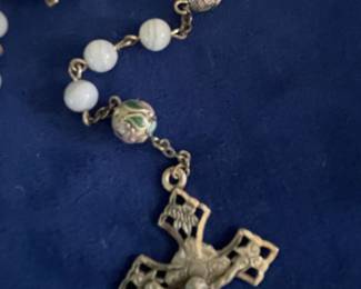 Sterling, Italian rosary with glass and enameled beads.  $100