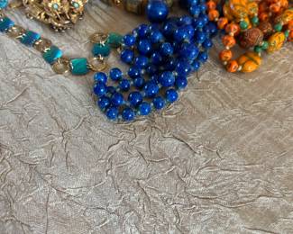 Holly Yashi bracelet, Spanish Damascene bracelet, blue Lapis necklace, etc