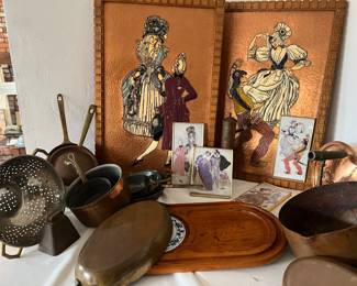 Large Vintage Copper collection...Background  (enamel works by P Giles) and  images   by Serge Avanoff (Paris 1937)