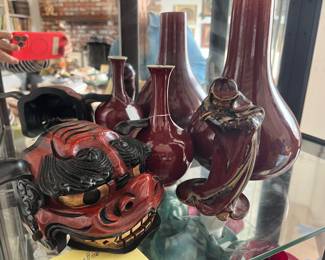 Vintage Ox Blood Shou Lau......Mask (Shishigashira Lion head dance/old lacque red gilt