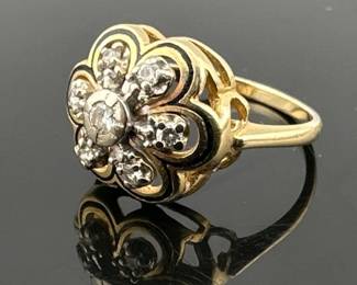 Victorian style flower cluster 14kt diamond ring size 6