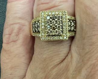 A. Vahan 14kt champagne and white diamond cluster ring size 7.5; marked "5/8 TW"