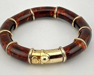 La Nouvelle Bague 18kt and sterling silver tortoise enamel bangle with push button slide clasp