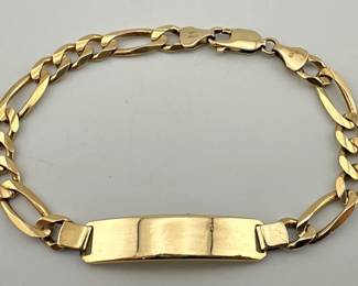 14kt bracelet with blank name plaque; 8”L. Marked 585