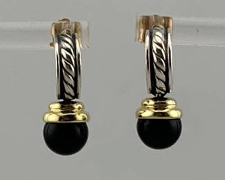 David Yurman 14kt, sterling and onyx dangle earrings; approx. 0.75”drop. Marked DY/585/925. Backs are marked 14kt