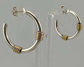Tiffany and Co. 18kt gold coil and sterling silver hoop earrings, signed T. and Co. and marked 925/750
