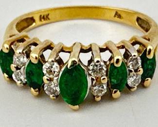 Size 6 natural emeralds and diamonds set in 14kt gold band