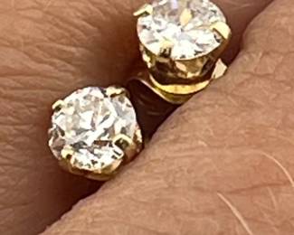 Approx 4mm diamond studs are in antique cut and set in 14kt gold; diamonds are 2/3 ctw, G color, VS clarity.