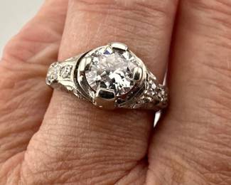 Size 6 solid platinum antique cut diamond (1 carat, G color, VS2 clarity) in an Art Deco setting