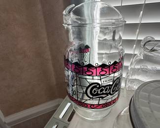 Coca Cola pitcher and 8 glasses