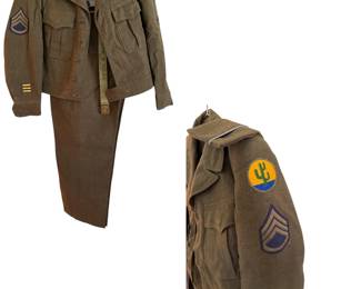 VINTAGE US ARMY WOOL JACKET - 36 SHORT, PANTS, BELT AND CAP - SOLD AS A SET