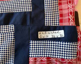 Unfinished quilt 86”. X 86”