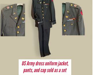 US ARMY UNIFORM JACKET, PANTS, AND CAP - SOLD AS A SET