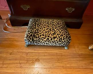 Antique German low foot stool with brass feet