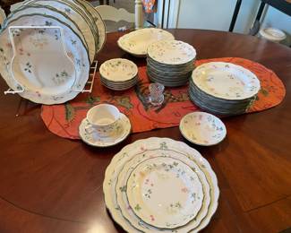Royal Daulton fine China. 5-piece place setting for 8, with extra pieces. And serving bowl and plater.