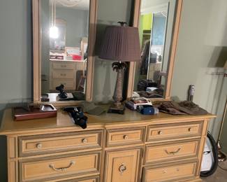 This furniture suite is by Stanley. Nice solid wood quality, may need refinishing or painting to your desire