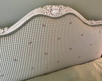Pair of twin French provincial beds with upholstered headboards