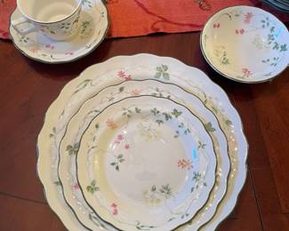 Royal Daulton fine China. 5-piece place setting for 8, with extra pieces. And serving bowl and plater.