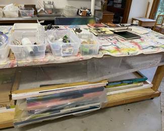 Large, rolling art table with lower storage