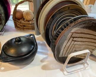 Large selection of hand thrown pottery plates and bowls
