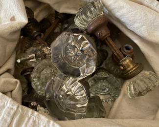 Beautiful glass door knobs.  Just a sample of antique hardware, we will be offering antique door hinges, drawer pulls, hooks, etc.  