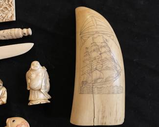 Authenticated whales tooth scrimshaw
