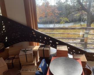 Asian Hand-Carved Architectural Arched Door 3-pieces. - It’s heavy, so leaning down at center, where jointed 