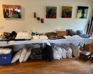 Great linens:  Queen and King sheets, table cloths, linen shower curtain, antique linens, table linens, pillow shams, towels